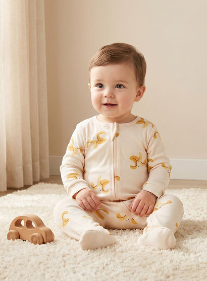 Juniors Cotton Crew Neck Long Sleeves Sleepsuit with Zip Closure-baby-girls-clothing-nightwear-sleepsuits-image-1