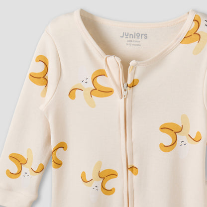 Juniors Cotton Crew Neck Long Sleeves Sleepsuit with Zip Closure