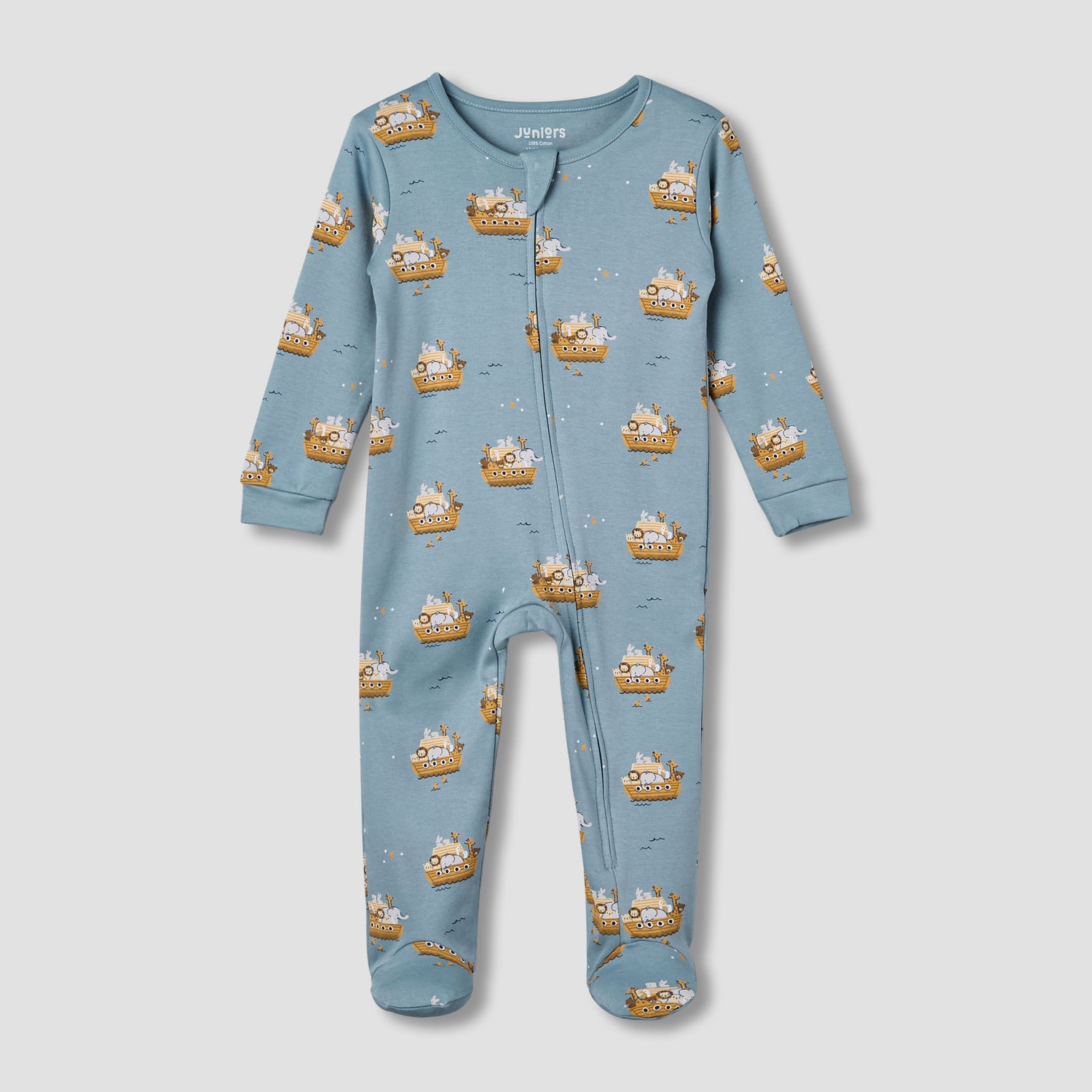 Juniors Cotton Round Neck Long Sleeves Sleepsuit with Print - Blue / 12-18 mths