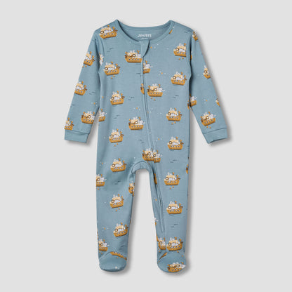 Juniors Cotton Round Neck Long Sleeves Sleepsuit with Print - Blue / 12-18 mths