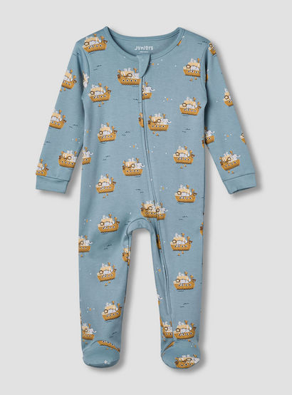 Juniors Cotton Round Neck Long Sleeves Sleepsuit with Print-baby-boys-clothing-nightwear-sleepsuits-image-2