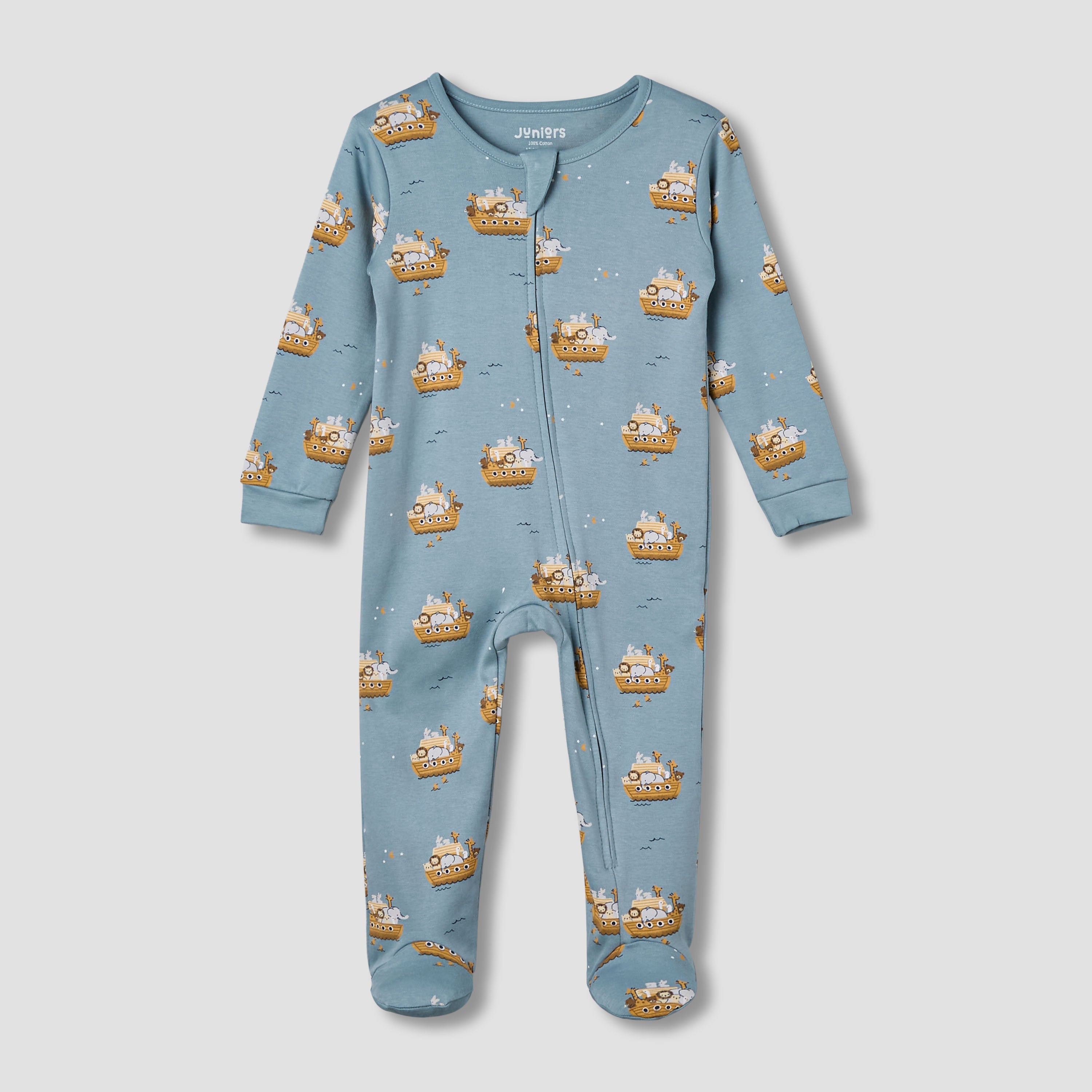 Juniors Cotton Round Neck Long Sleeves Sleepsuit with Print