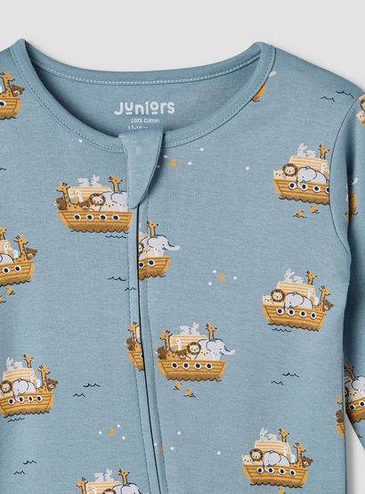 Juniors Cotton Round Neck Long Sleeves Sleepsuit with Print-baby-boys-clothing-nightwear-sleepsuits-image-4