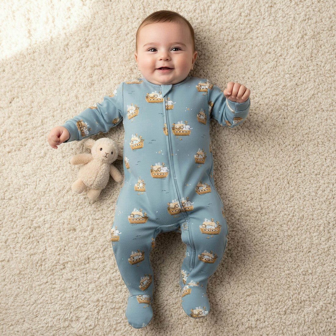 Juniors Cotton Round Neck Long Sleeves Sleepsuit with Print - Blue / 12-18 mths