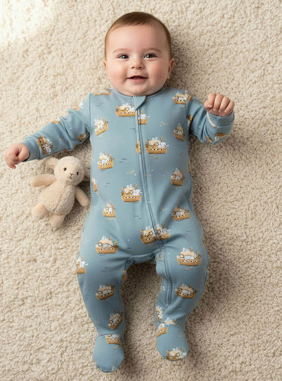 Juniors Cotton Round Neck Long Sleeves Sleepsuit with Print-baby-boys-clothing-nightwear-sleepsuits-image-1