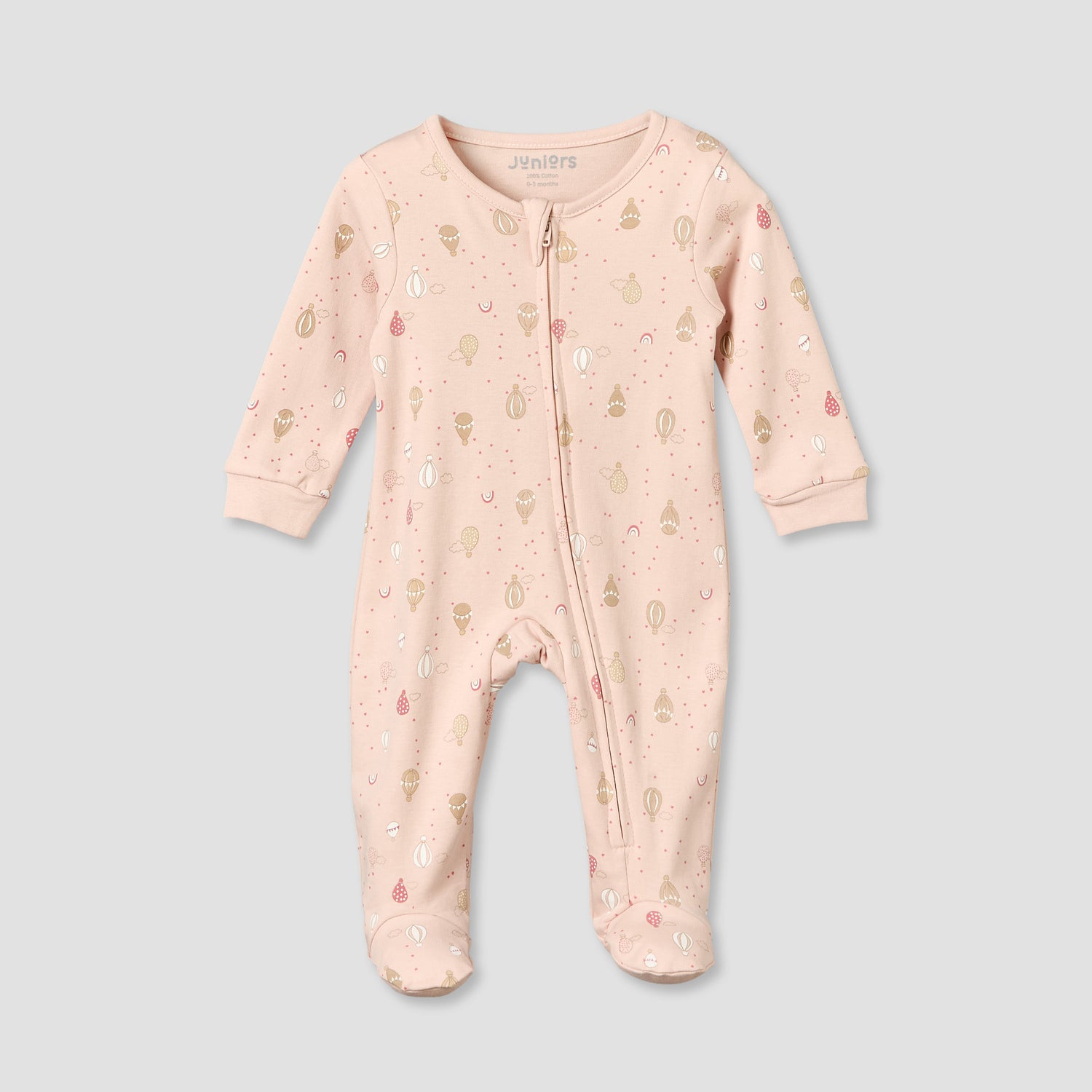 Juniors Cotton Crew Neck Long Sleeves Sleepsuit with Hot Air Balloon Print