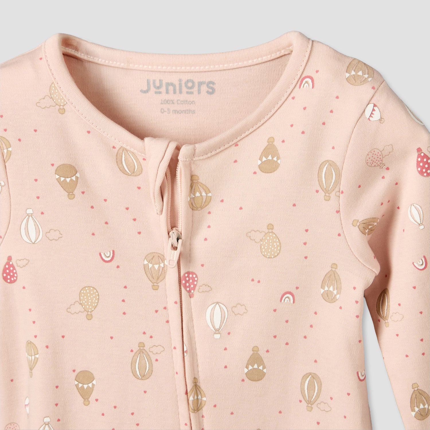 Juniors Cotton Crew Neck Long Sleeves Sleepsuit with Hot Air Balloon Print