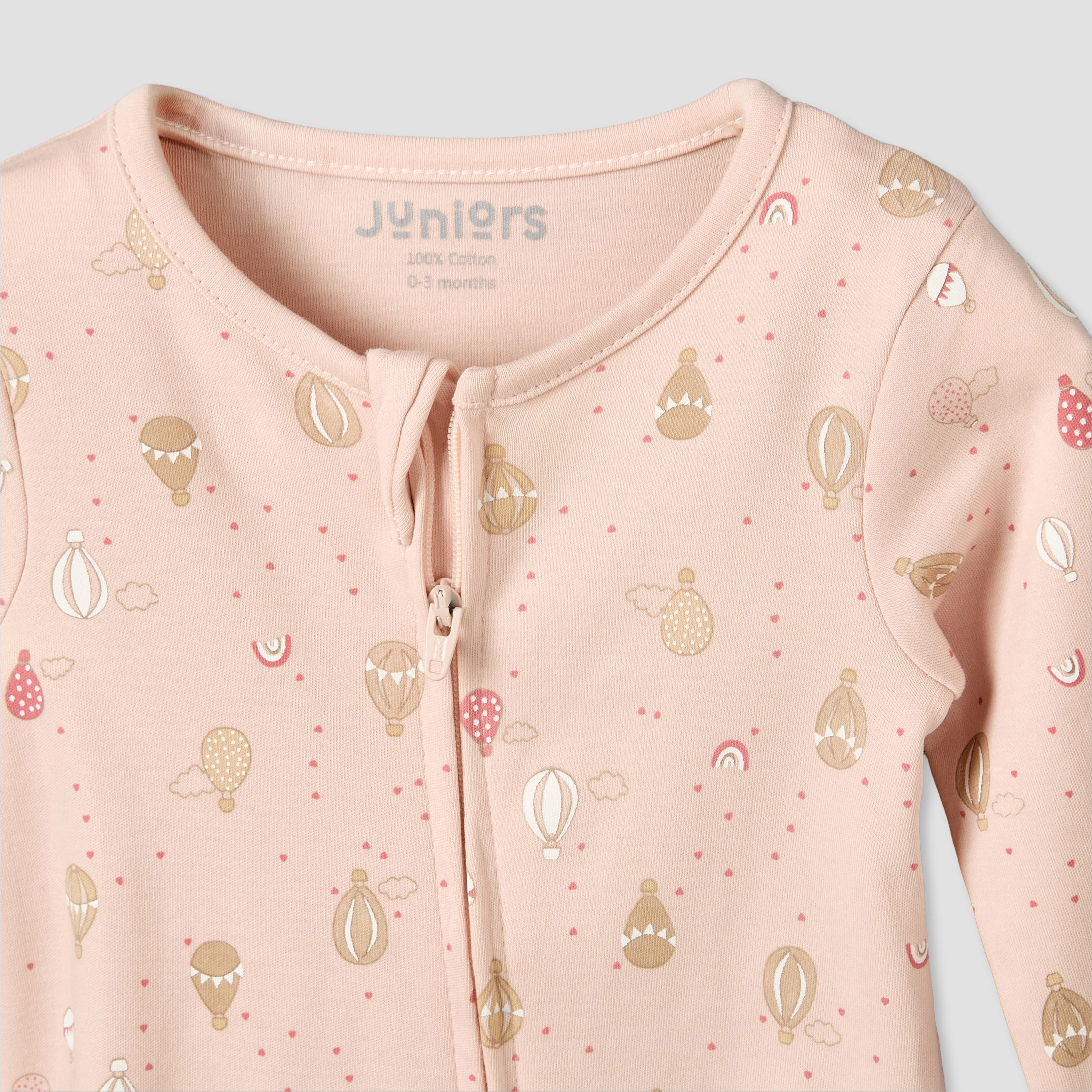 Juniors Cotton Crew Neck Long Sleeves Sleepsuit with Hot Air Balloon Print