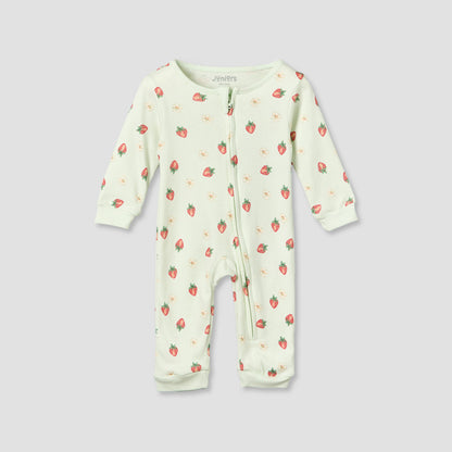 Juniors Cotton Crew Neck Long Sleeves Sleepsuit with Strawberry Print
