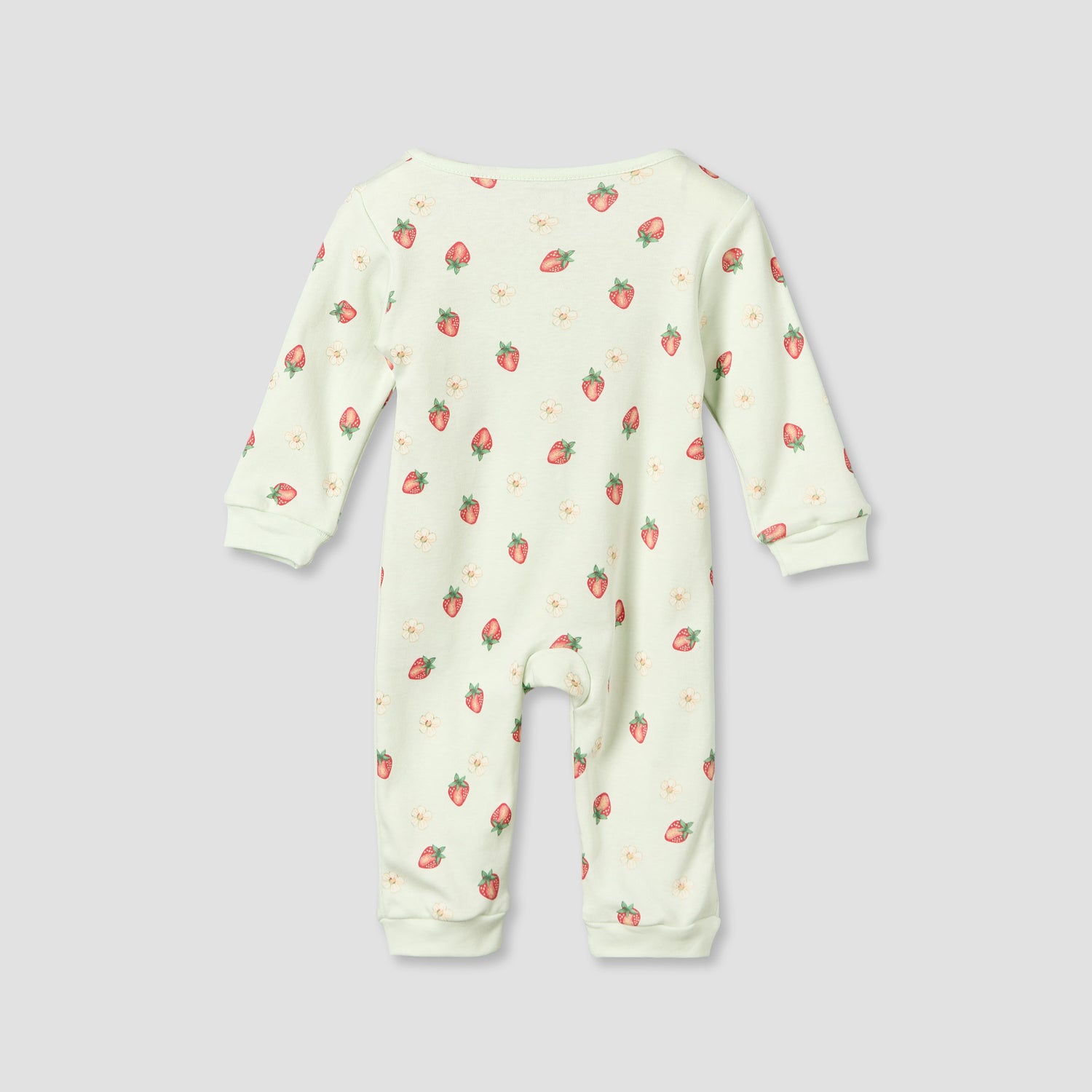 Juniors Cotton Crew Neck Long Sleeves Sleepsuit with Strawberry Print