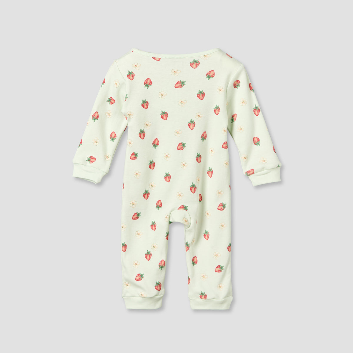 Juniors Cotton Crew Neck Long Sleeves Sleepsuit with Strawberry Print