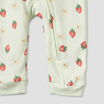 Juniors Cotton Crew Neck Long Sleeves Sleepsuit with Strawberry Print