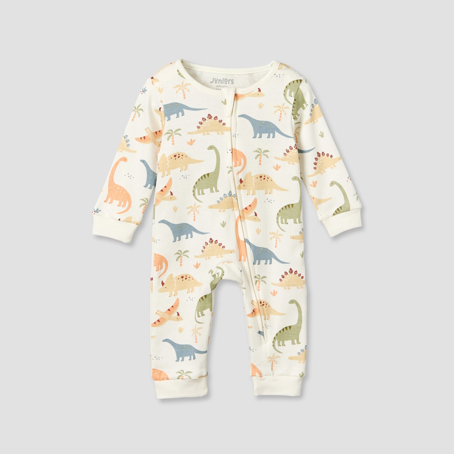 Juniors Cotton Crew Neck Long Sleeves Sleepsuit with Dinosaur Print