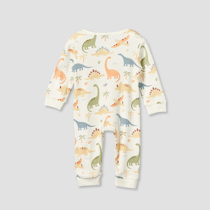 Juniors Cotton Crew Neck Long Sleeves Sleepsuit with Dinosaur Print