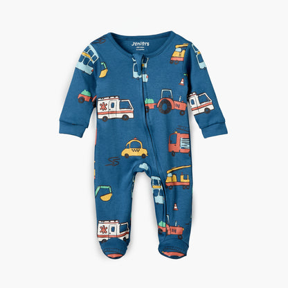 Juniors Cotton Crew Neck Long Sleeves Sleepsuit with Vehicle Print