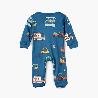 Juniors Cotton Crew Neck Long Sleeves Sleepsuit with Vehicle Print
