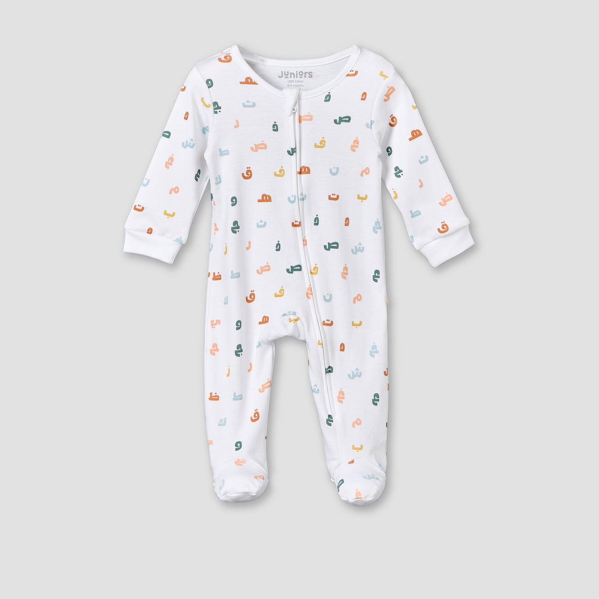 Juniors Cotton Crew Neck Long Sleeves Sleepsuit with Alphabet Print