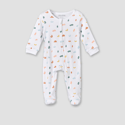Juniors Cotton Crew Neck Long Sleeves Sleepsuit with Alphabet Print