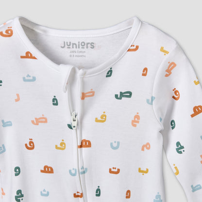 Juniors Cotton Crew Neck Long Sleeves Sleepsuit with Alphabet Print