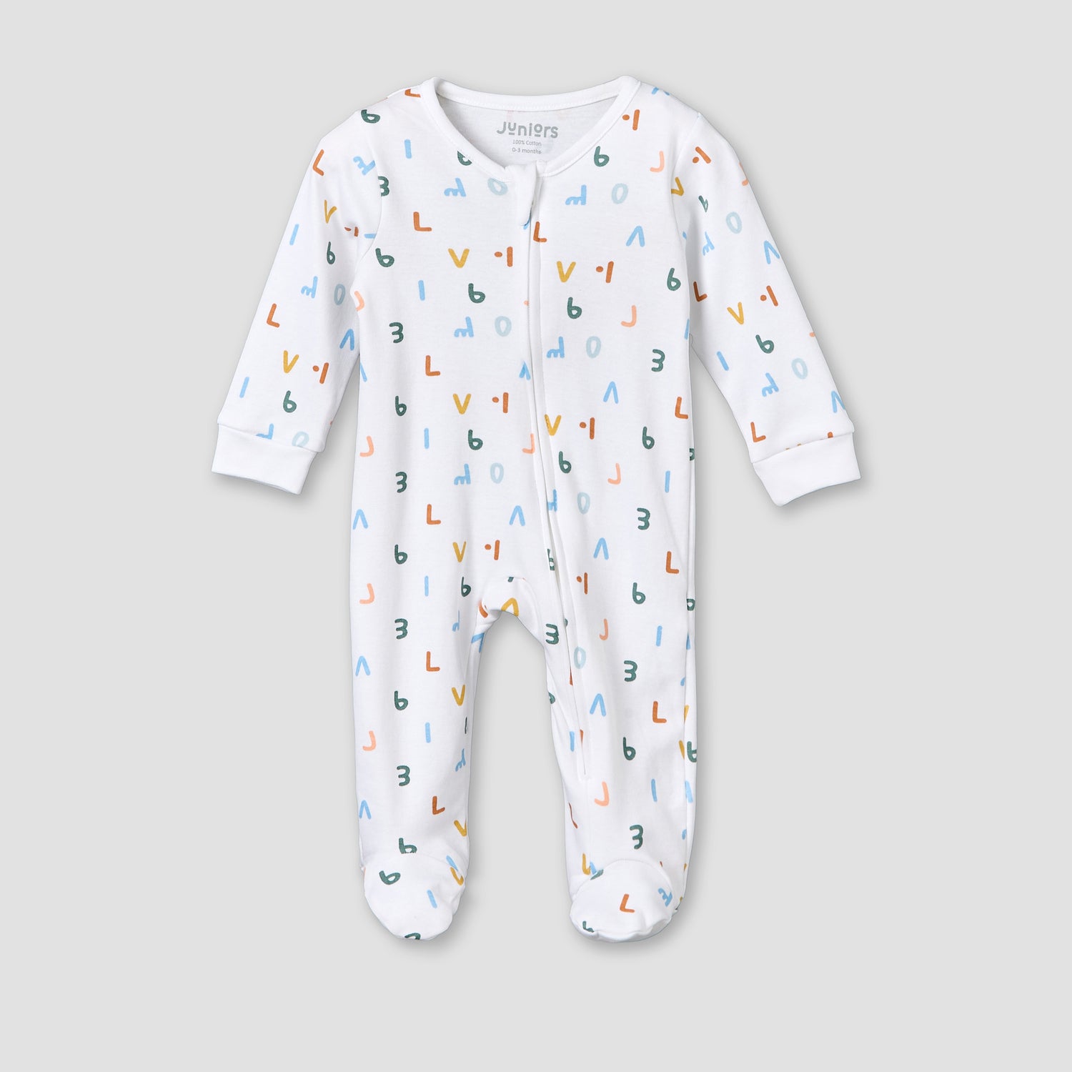 Juniors Cotton Round Neck Long Sleeves Sleepsuit with Alphabet Print