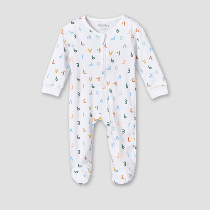 Juniors Cotton Round Neck Long Sleeves Sleepsuit with Alphabet Print