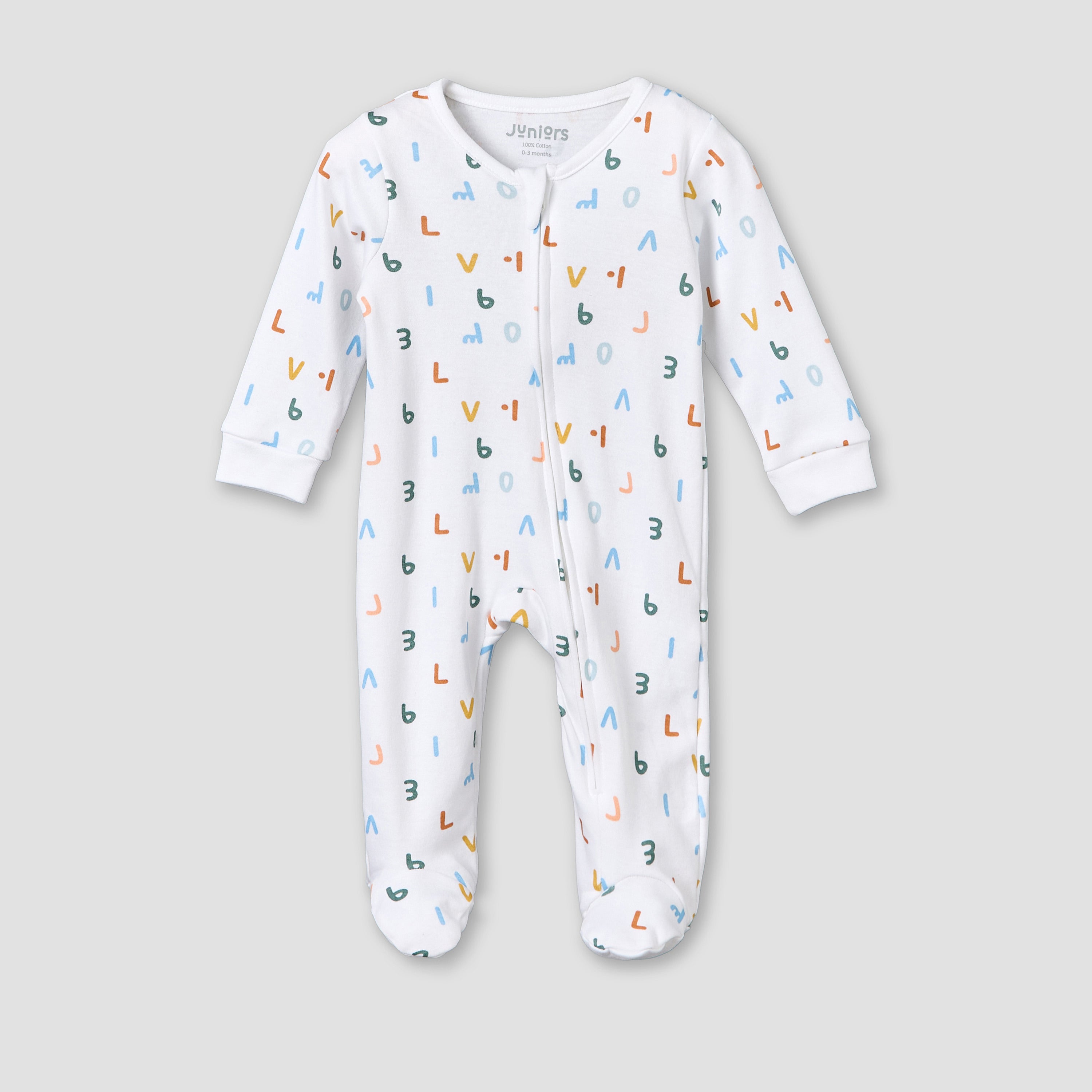 Juniors Cotton Round Neck Long Sleeves Sleepsuit with Alphabet Print