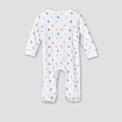 Juniors Cotton Round Neck Long Sleeves Sleepsuit with Alphabet Print