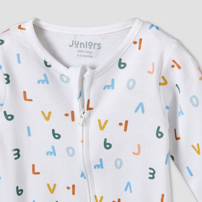 Juniors Cotton Round Neck Long Sleeves Sleepsuit with Alphabet Print