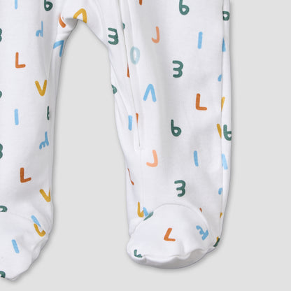 Juniors Cotton Round Neck Long Sleeves Sleepsuit with Alphabet Print