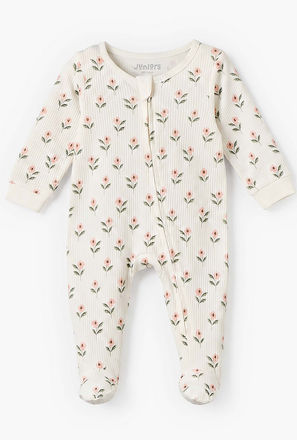 Juniors Cotton Round Neck Long Sleeves Sleepsuit with Floral Print