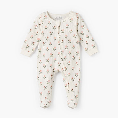 Juniors Cotton Round Neck Long Sleeves Sleepsuit with Floral Print - Cream / 12-18 mths