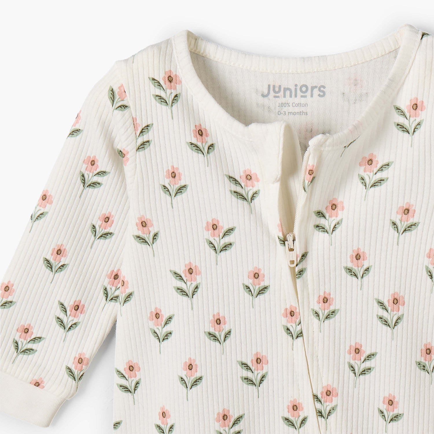 Juniors Cotton Round Neck Long Sleeves Sleepsuit with Floral Print