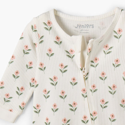 Juniors Cotton Round Neck Long Sleeves Sleepsuit with Floral Print