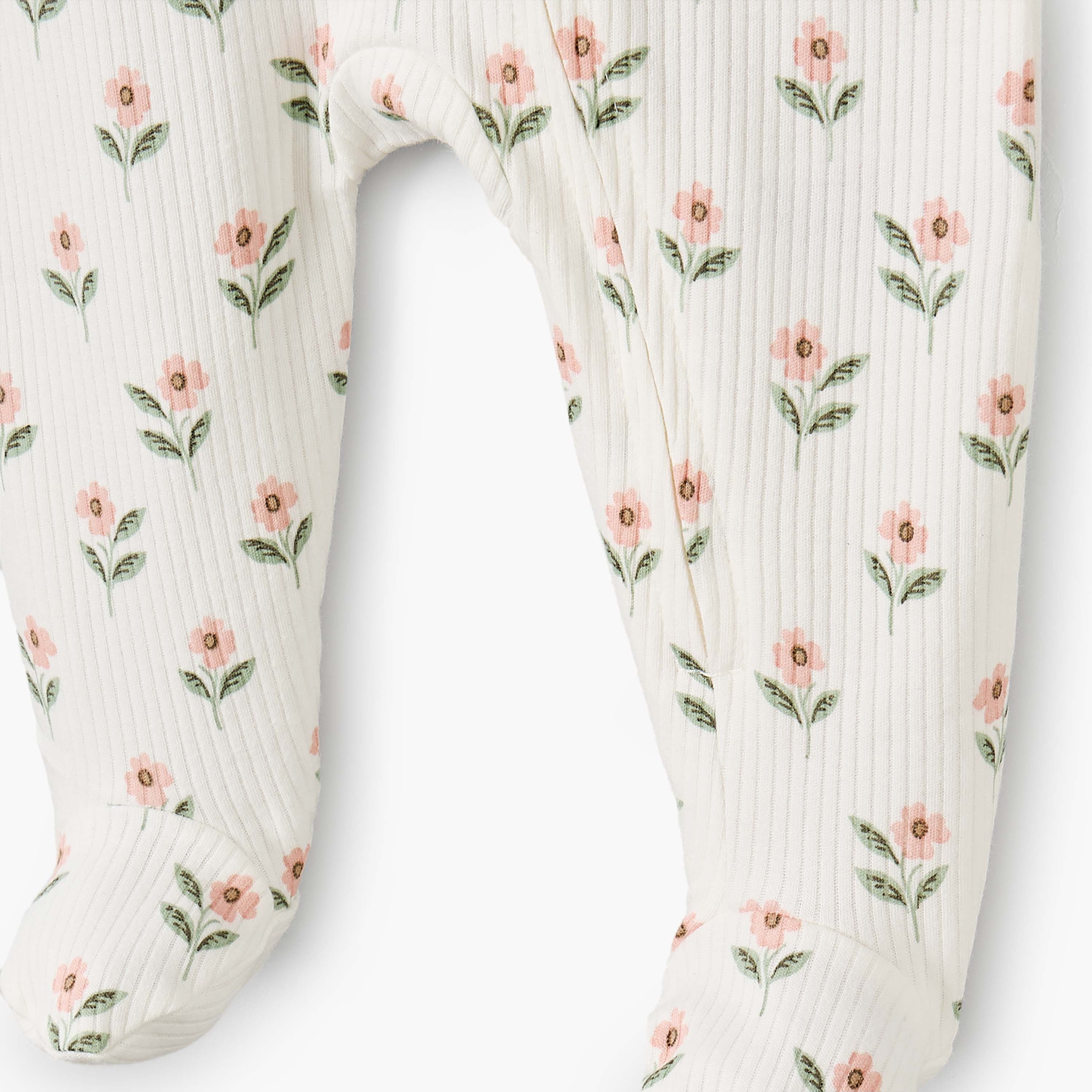 Juniors Cotton Round Neck Long Sleeves Sleepsuit with Floral Print