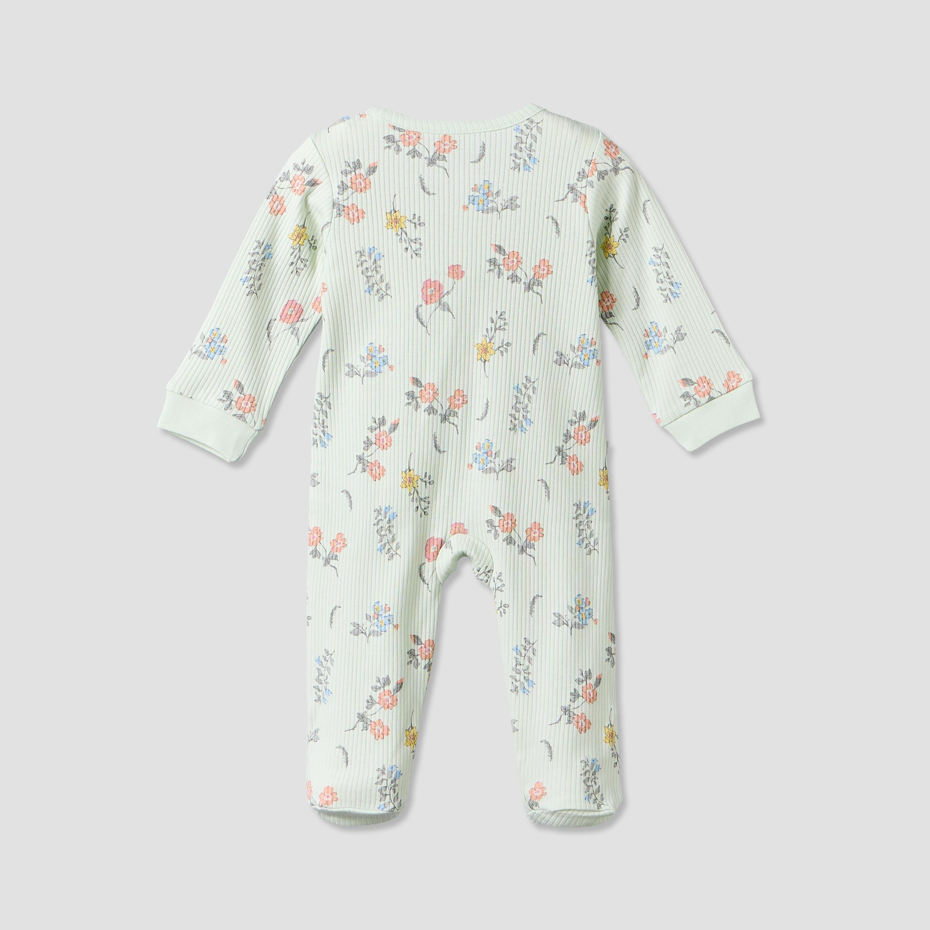 Juniors Cotton Crew Neck Long Sleeves Sleepsuit with Floral Print