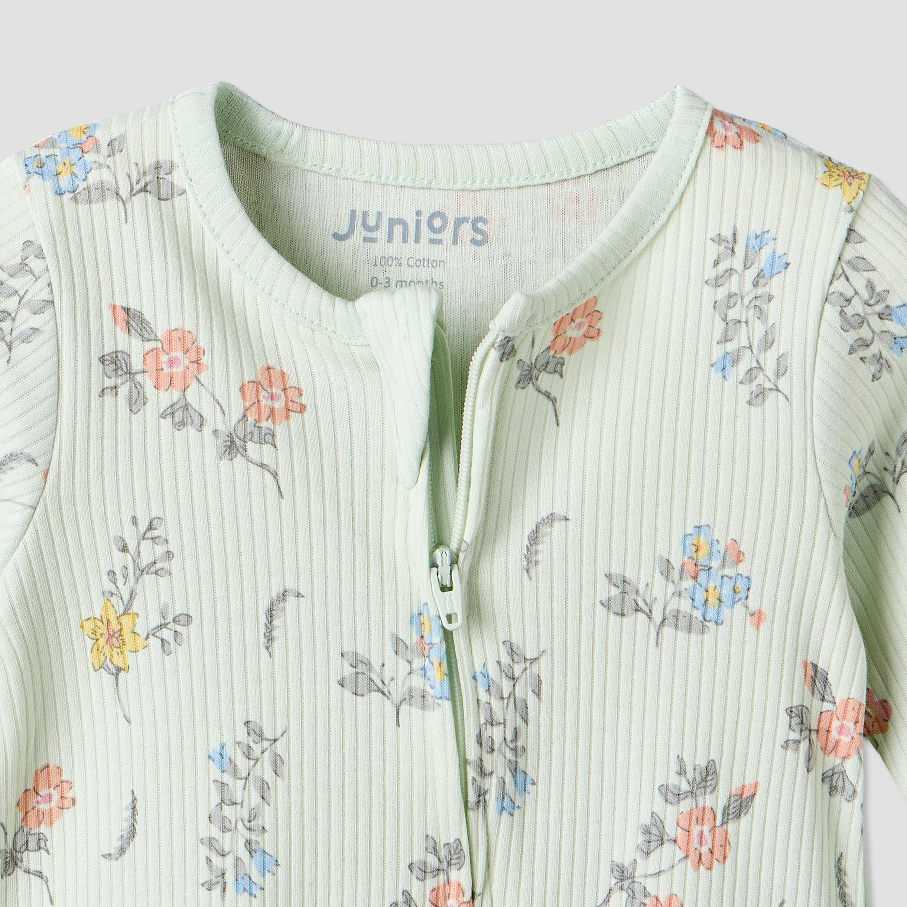 Juniors Cotton Crew Neck Long Sleeves Sleepsuit with Floral Print