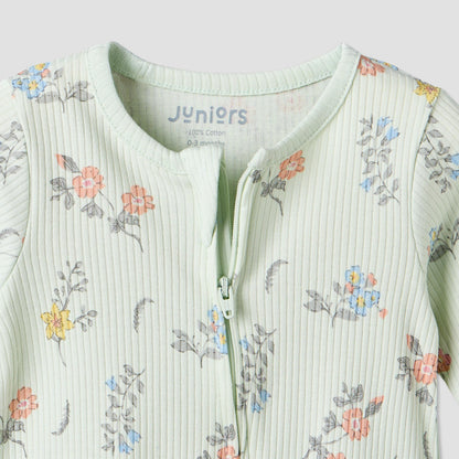 Juniors Cotton Crew Neck Long Sleeves Sleepsuit with Floral Print