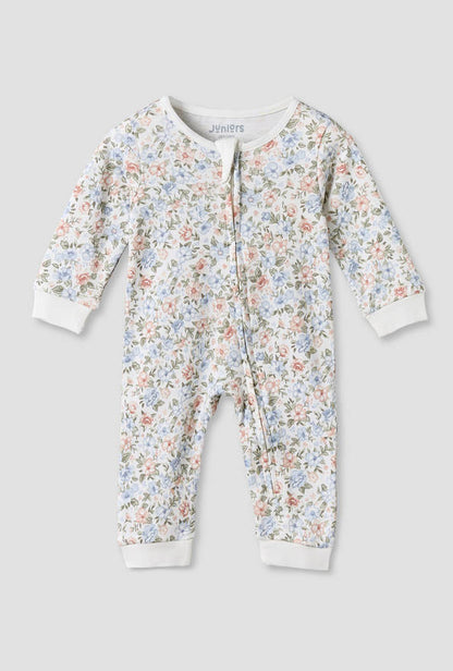 Juniors Cotton Round Neck Long Sleeves Sleepsuit with Floral Print