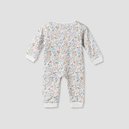 Juniors Cotton Round Neck Long Sleeves Sleepsuit with Floral Print
