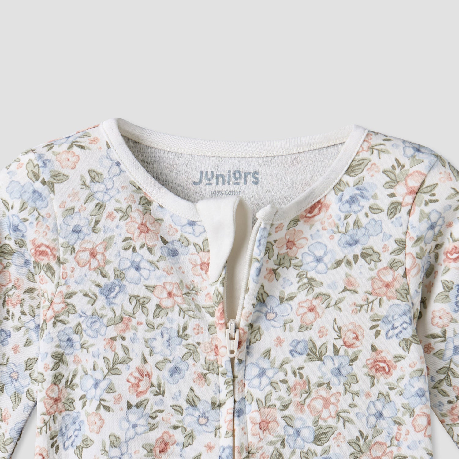 Juniors Cotton Round Neck Long Sleeves Sleepsuit with Floral Print
