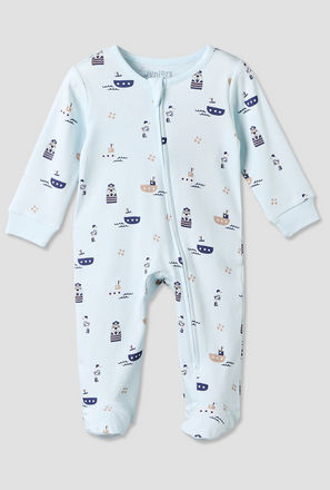 Juniors Cotton Crew Neck Long Sleeves Sleepsuit with Nautical Print