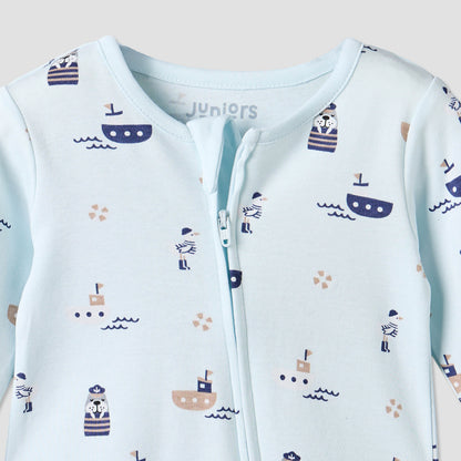 Juniors Cotton Crew Neck Long Sleeves Sleepsuit with Nautical Print