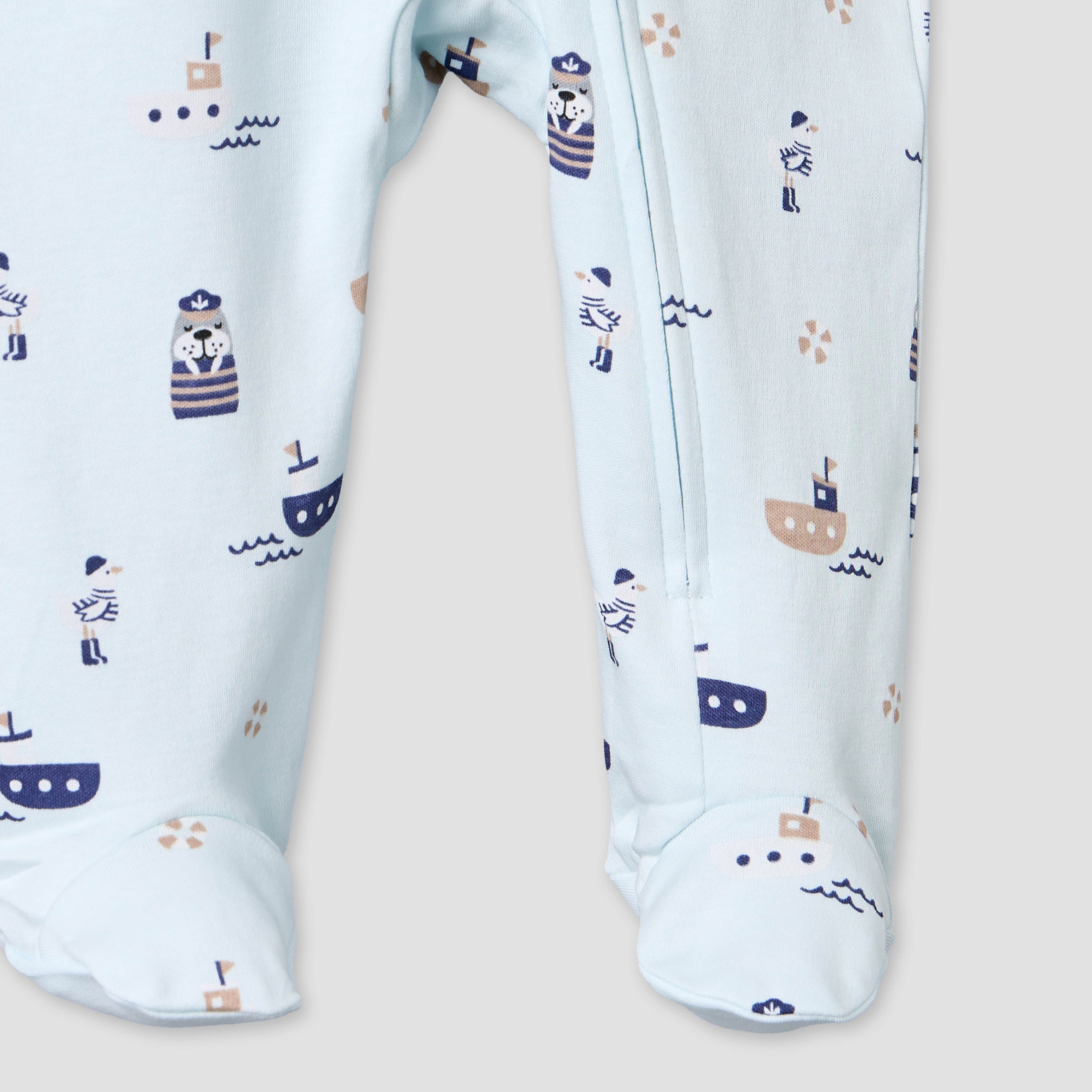 Juniors Cotton Crew Neck Long Sleeves Sleepsuit with Nautical Print