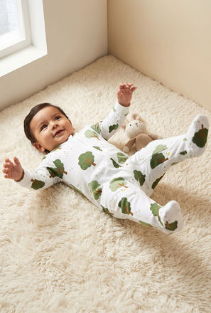 Juniors Cotton Round Neck Long Sleeves Sleepsuit with Tree Print