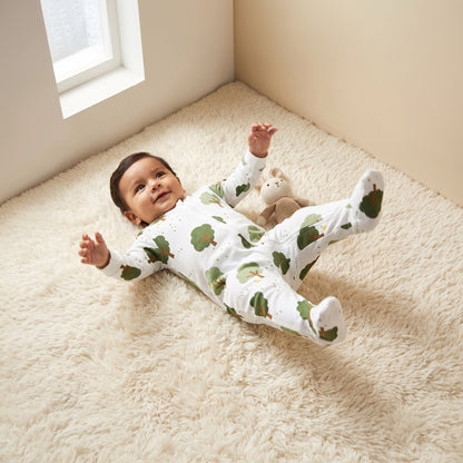 Juniors Cotton Round Neck Long Sleeves Sleepsuit with Tree Print - White / 12-18 mths