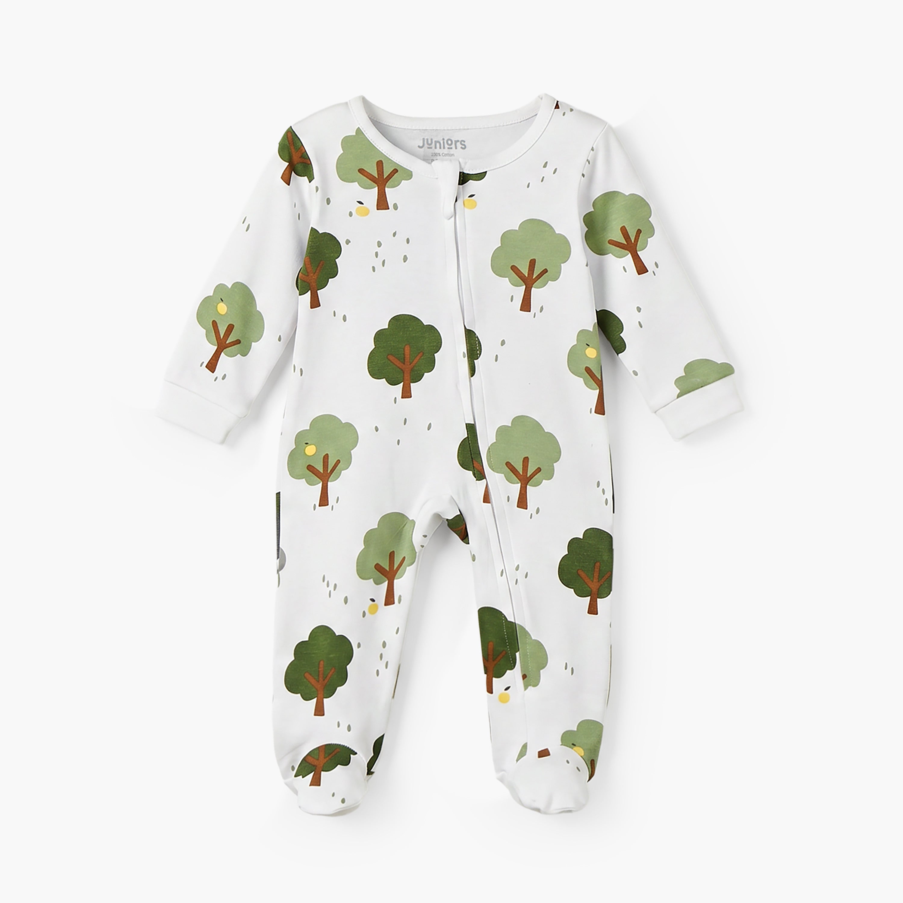 Juniors Cotton Round Neck Long Sleeves Sleepsuit with Tree Print