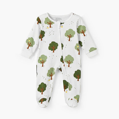 Juniors Cotton Round Neck Long Sleeves Sleepsuit with Tree Print