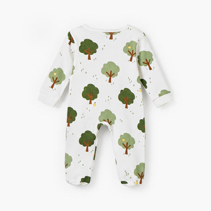 Juniors Cotton Round Neck Long Sleeves Sleepsuit with Tree Print
