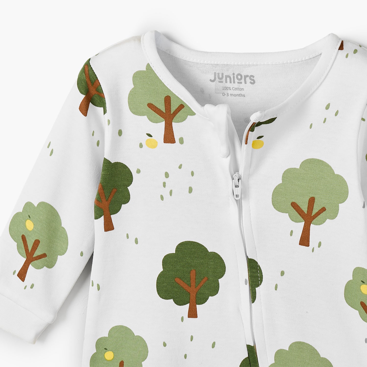 Juniors Cotton Round Neck Long Sleeves Sleepsuit with Tree Print