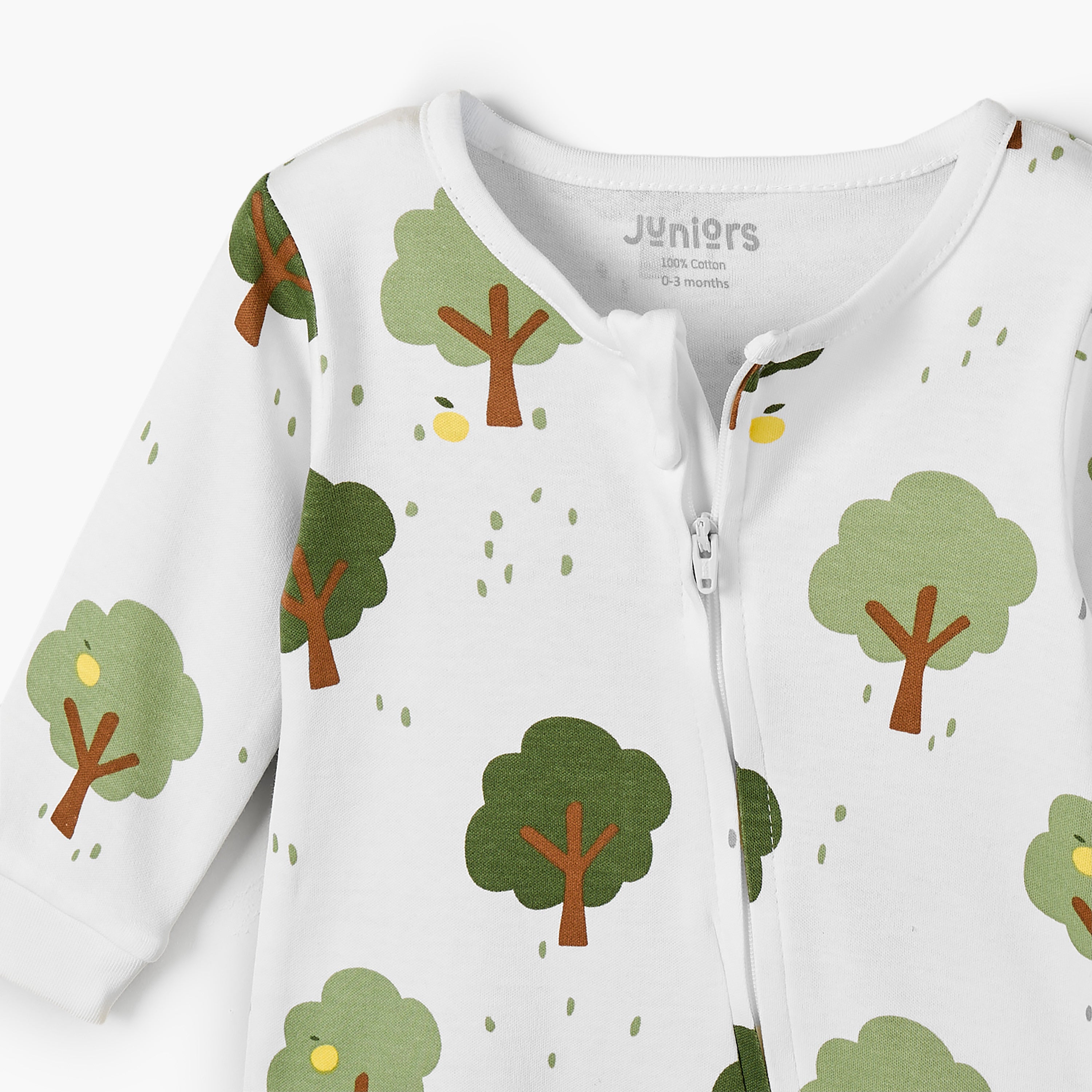 Juniors Cotton Round Neck Long Sleeves Sleepsuit with Tree Print